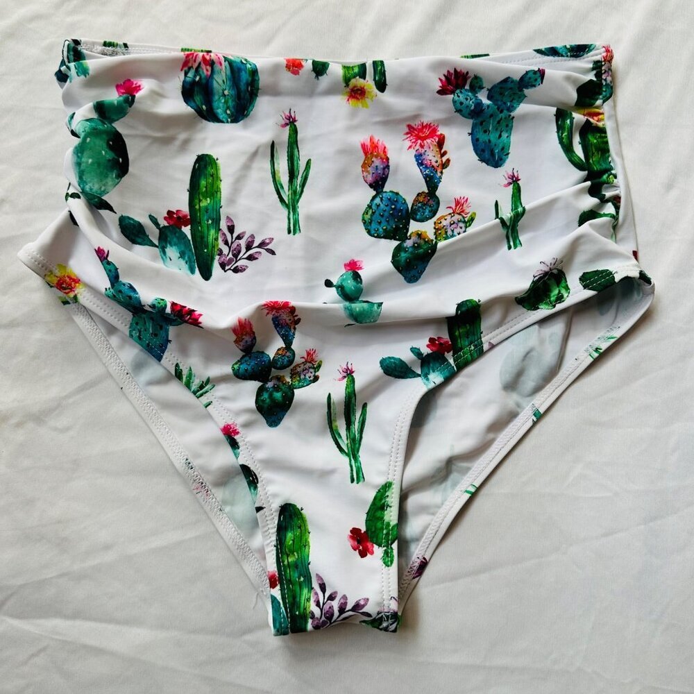 Dressfo Cactus Swim Bottoms White High Rise Swimsuit Size M - Picture 3 of 9